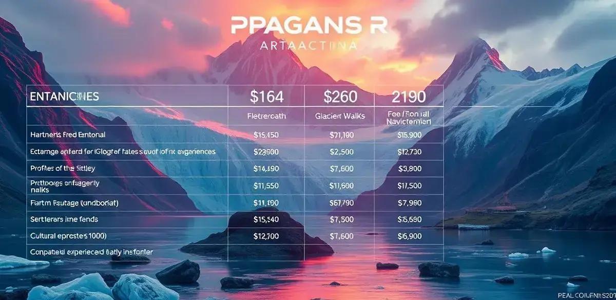 Preços de cada atrativo na Patagonia Argentina