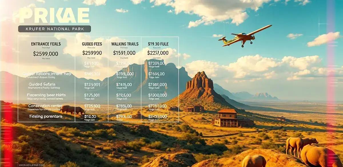 Preços de cada atrativo no Kruger