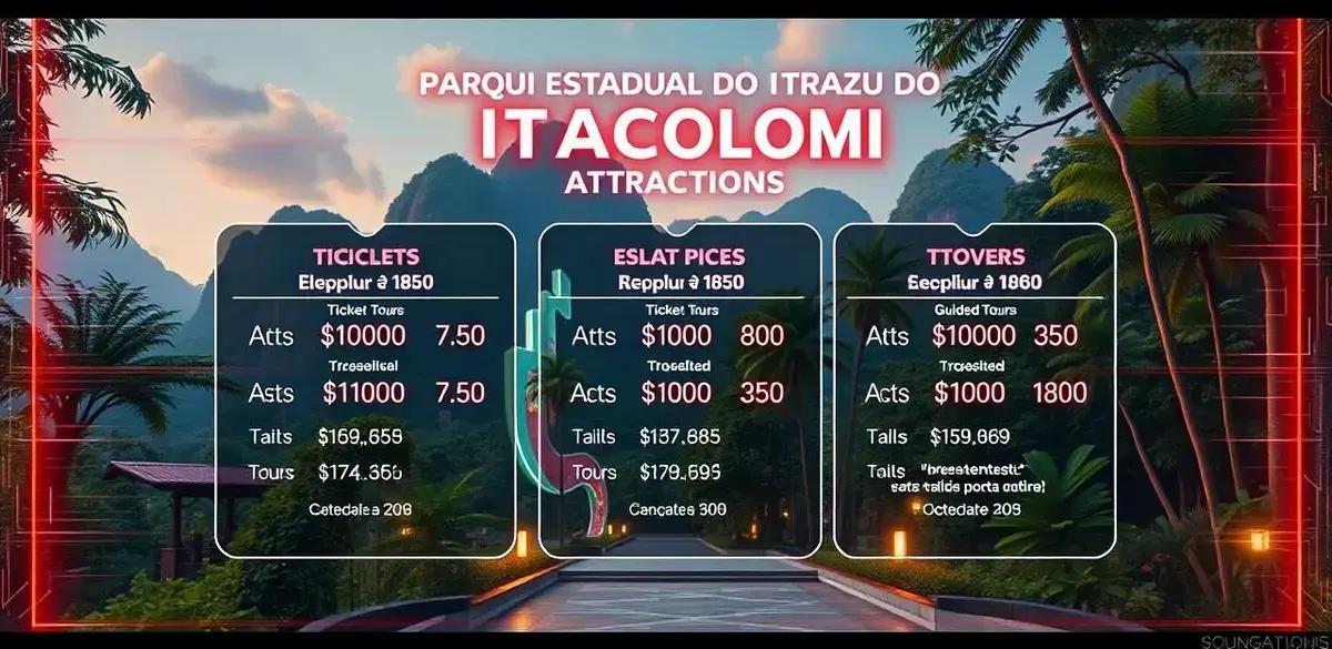 Preços de cada atrativo no Parque Estadual do Itacolomi