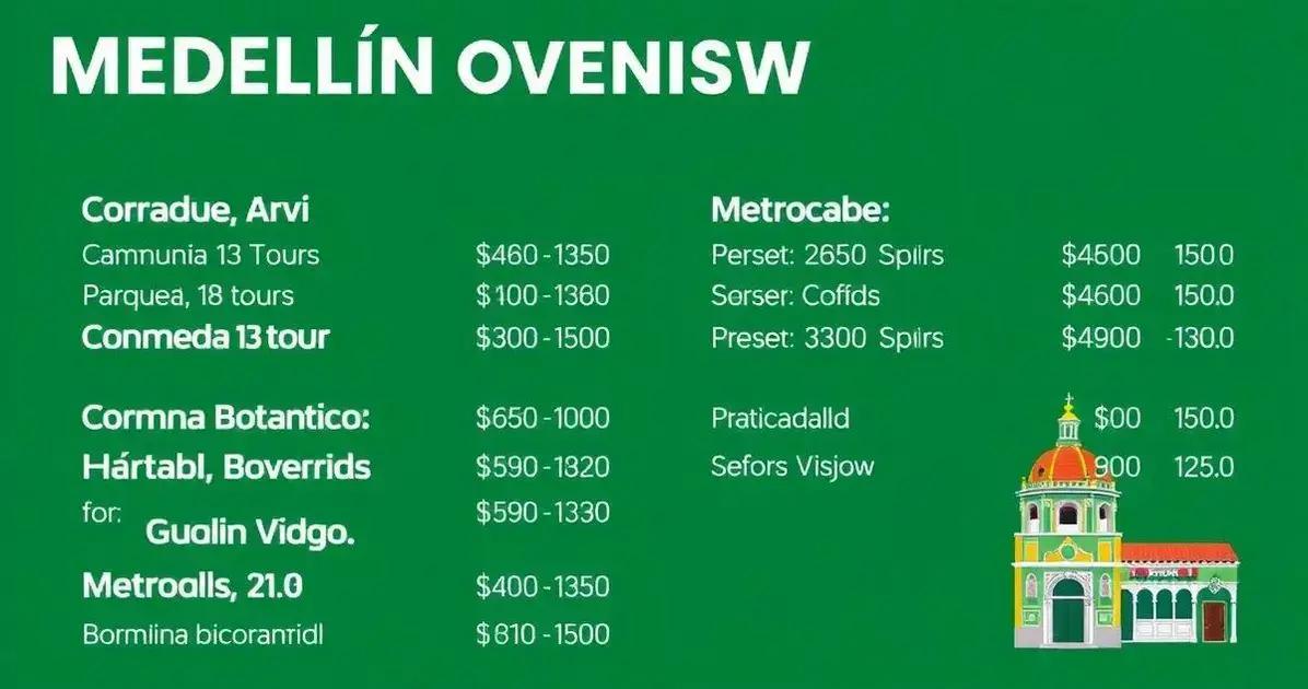 Preços de cada atrativo
